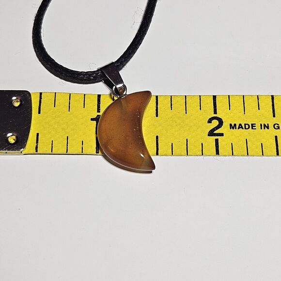 Brown Semiprecious Crescent Moon Pendant Black Cord Necklace 24-26" - Picture 8 of 12